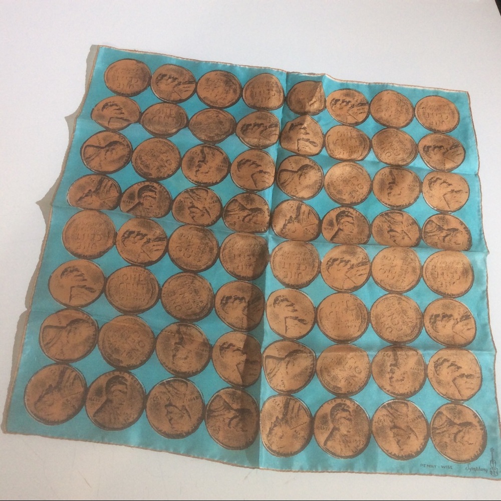 Penny Scarf Copper Coins Pennies Blue Green Teal with Brown Money Square Wrap